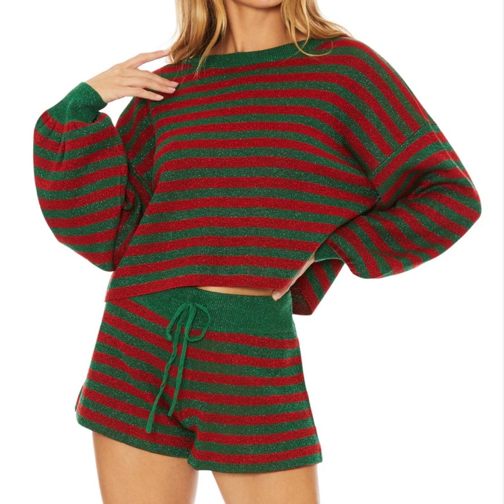 Beach Riot Christmas Holiday Glitter Ava Sweater & Balboa Shorts Set Size Large